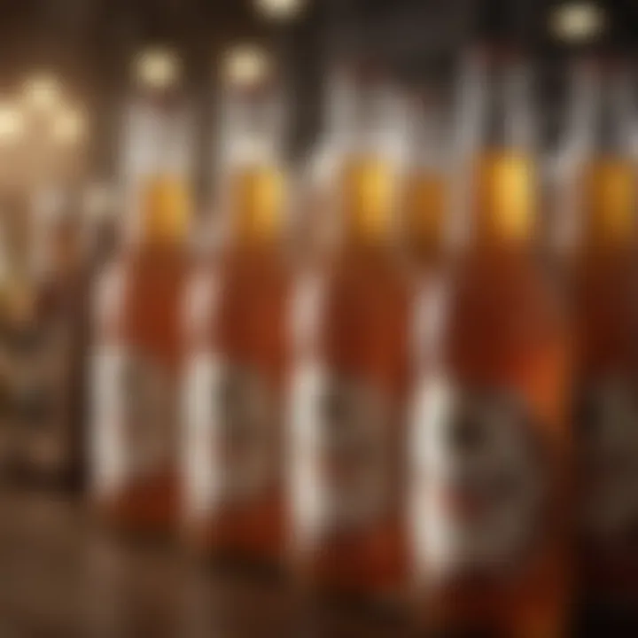 Bottles of freshly produced apple cider lined up for distribution.