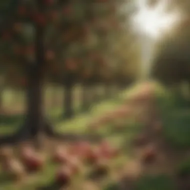 A scenic orchard illustrating sustainable apple farming practices.