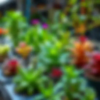 Assortment of plants suitable for water cultivation arranged in a vibrant display