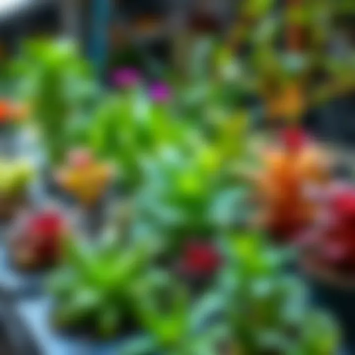 Assortment of plants suitable for water cultivation arranged in a vibrant display