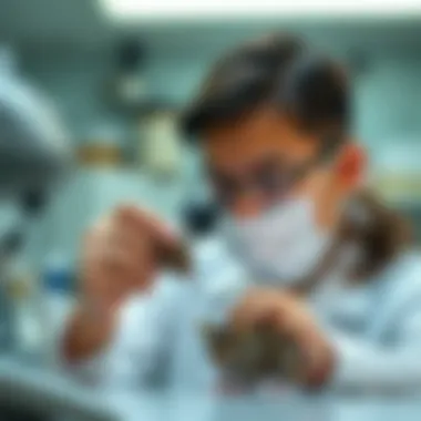 Researcher examining immune response in BALB/c mice