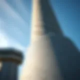 Close-up view of a concrete pylon showcasing its robust design and texture