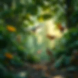 A vibrant forest ecosystem showcasing diverse flora and fauna