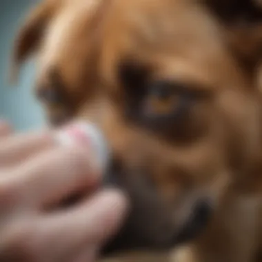 Veterinarian applying cyclosporine ointment to a dog's eye