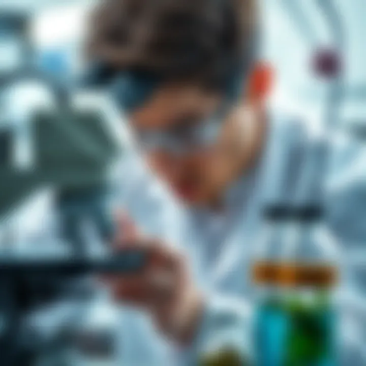 Scientific Inquiry into Herbal Efficacy A scientist examining herbal extracts under a microscope