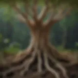 Illustration depicting the symbiotic relationship between mycorrhizal fungi and plant roots.