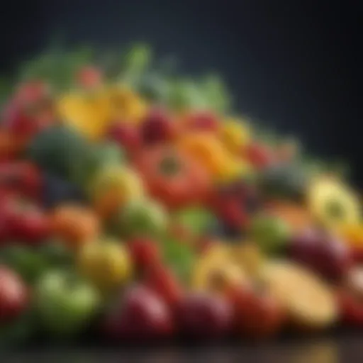 A vibrant display of colorful fruits and vegetables.