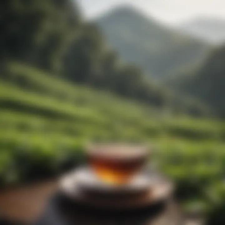 A serene tea plantation showcasing the lush greenery of oolong tea leaves