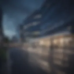 A vibrant cityscape showcasing healthcare facilities