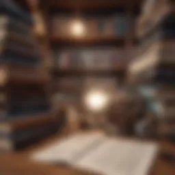 An academic setting with books and research papers