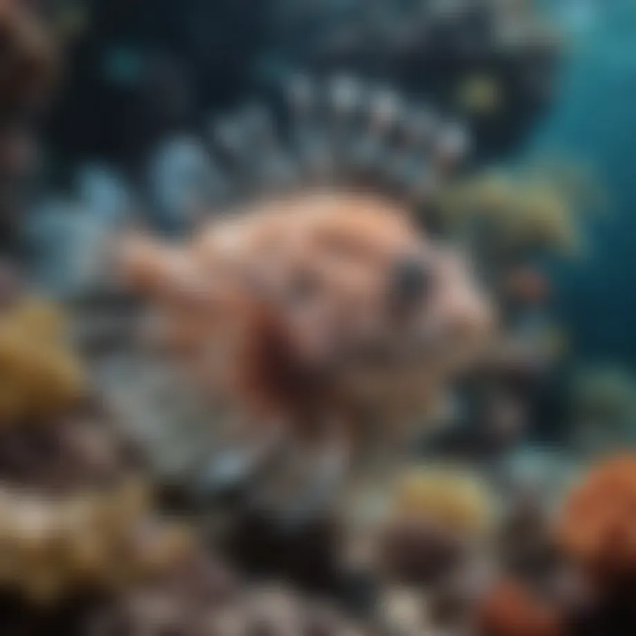 Vibrant coral reef habitat showcasing lionfish