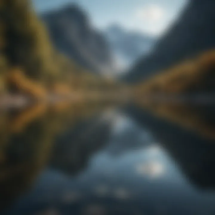 A scenic lake surrounded by mountains under a clear blue sky