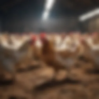 Breeding Hybrid Chickens for Efficiency Farmers examining a flock of hybrid chickens for breeding purposes.