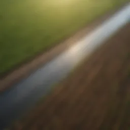 Aerial view of agricultural fields with irrigation systems