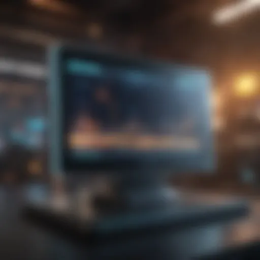 A futuristic hologram monitor displaying 3D graphics