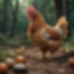 Hybrid chicken in a free-range environment showcasing its natural behaviors.