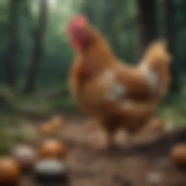 Hybrid chicken in a free-range environment showcasing its natural behaviors.