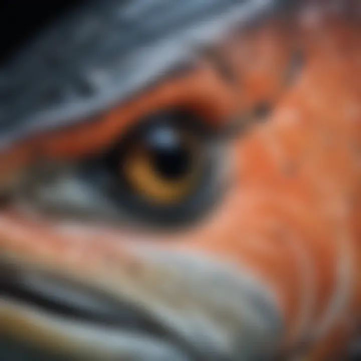 A close-up of a northern Atlantic salmon, highlighting its distinctive features and coloration.