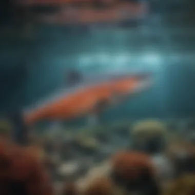 A vibrant underwater scene showcasing northern Atlantic salmon swimming in their natural habitat.