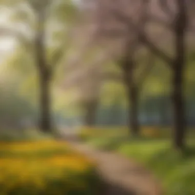A vibrant urban park in New York during springtime