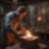 An artisan skillfully forging copper in a traditional workshop