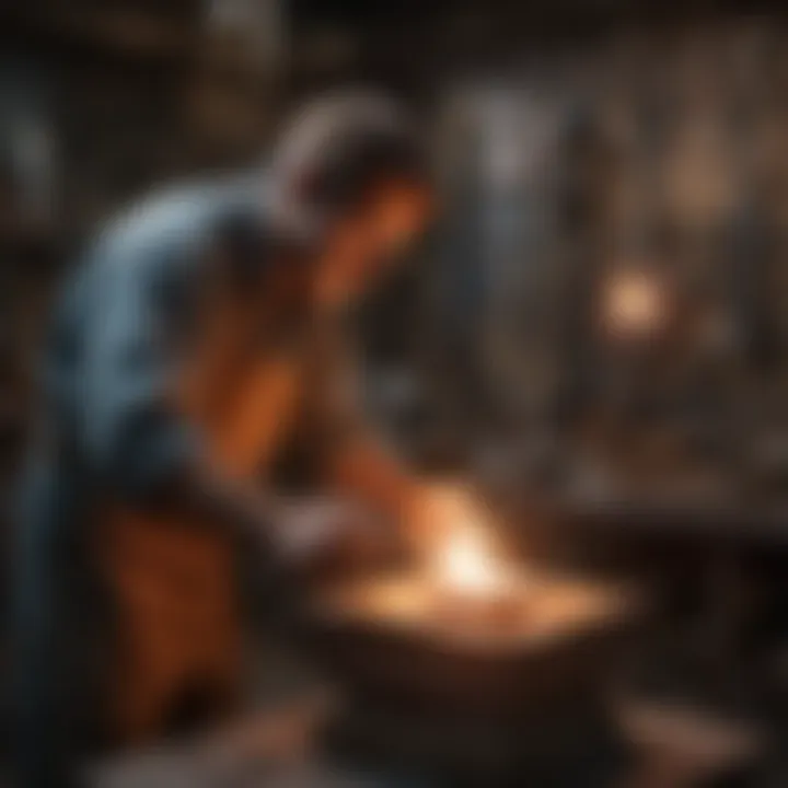 An artisan skillfully forging copper in a traditional workshop