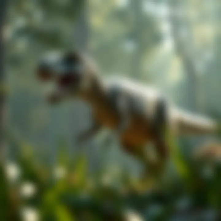 An artistic rendering of Tyrannosaurus rex in its natural habitat, providing context to its dimensions.