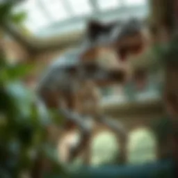 A skeletal reconstruction of Tyrannosaurus rex showcasing its massive structure.