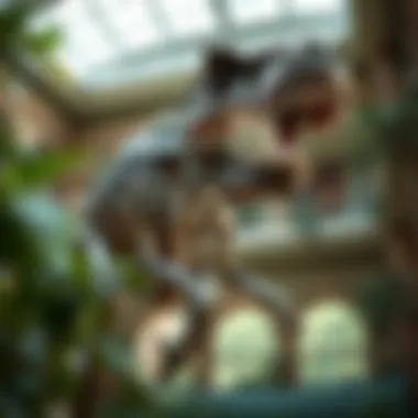A skeletal reconstruction of Tyrannosaurus rex showcasing its massive structure.