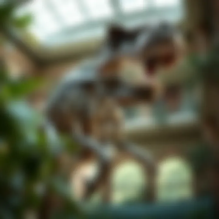 A skeletal reconstruction of Tyrannosaurus rex showcasing its massive structure.