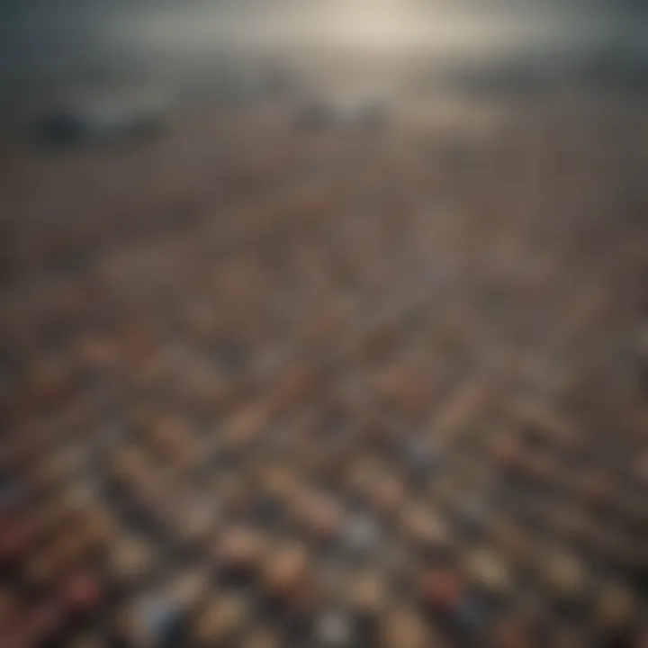 Aerial view of disrupted food supply chain logistics due to climate events