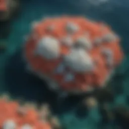 Aerial view of a coral reef showing bleaching effects