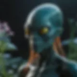 Close-up of alien flora with bioluminescent properties