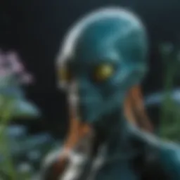 Close-up of alien flora with bioluminescent properties