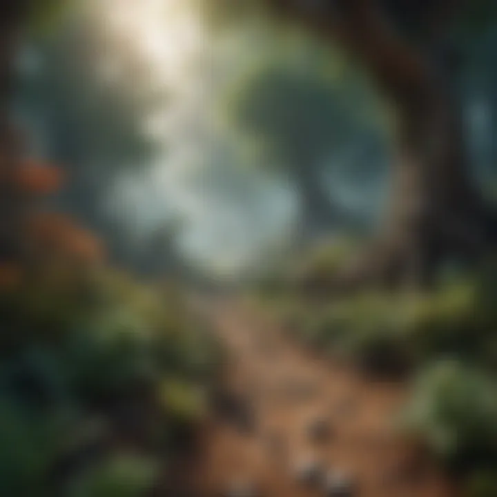 Illustration of a planet with diverse ecosystems and plant life