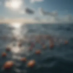 A vast expanse of floating plastic debris in the ocean