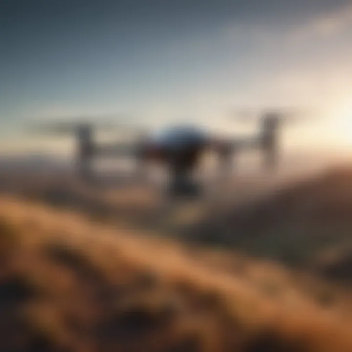 A precision drone flying over a landscape, showcasing its versatility.