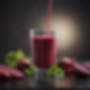 A refreshing beetroot smoothie in a glass with garnishes