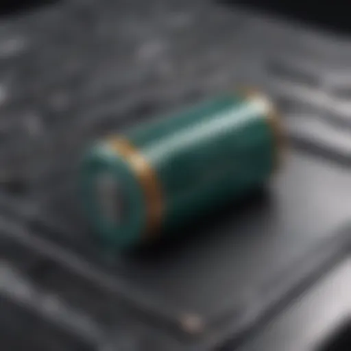 A close-up of an advanced lithium-ion battery cell, showcasing its intricate design and chemistry.