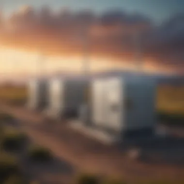 Integration of Renewable Energy with Battery Storage An illustration depicting renewable energy sources integrated with battery storage systems.