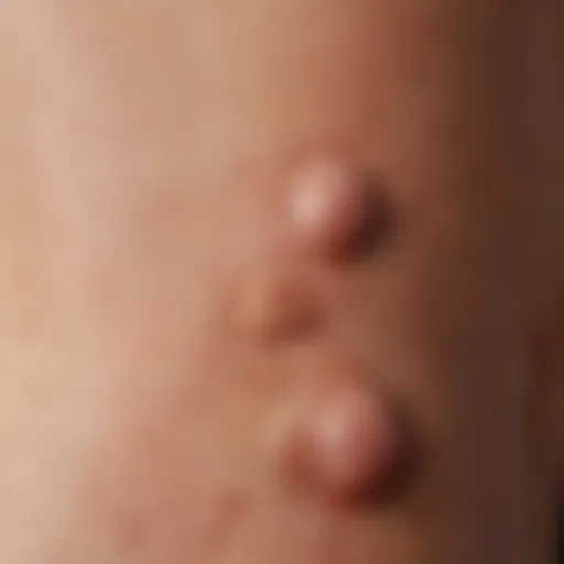 Close-up view of hives on skin showing irritation