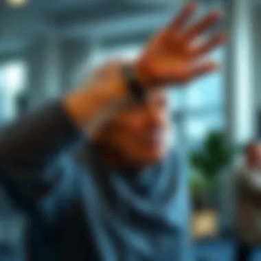 Elderly individual performing light exercises