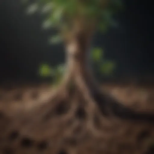 Close-up of healthy plant roots in rich soil