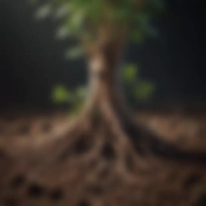 Close-up of healthy plant roots in rich soil