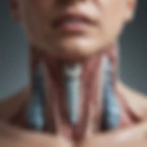 Thyroid gland illustration showing the location and anatomy.