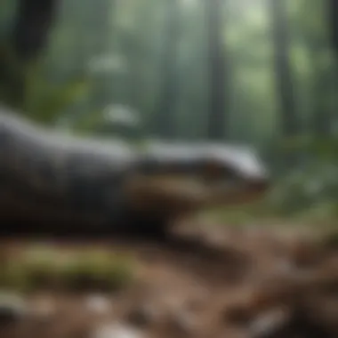 Snake in Pursuit of Prey A detailed depiction of a snake in its natural habitat, emphasizing its predatory nature and stealth.