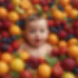 Infant surrounded by vibrant fruits high in vitamin C